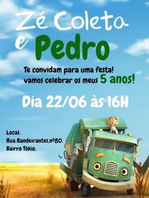 Convite Aniversário Zé Coleta Caminhão de Lixo para Editar Online