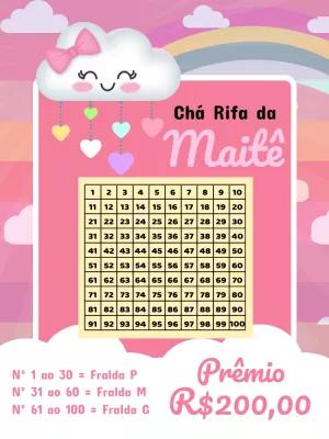 Cartela de Chá Rifa Chuva de Amor Editável Online