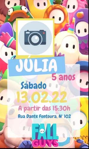 Convite Aniversário Fall Guys com Foto para Editar Online