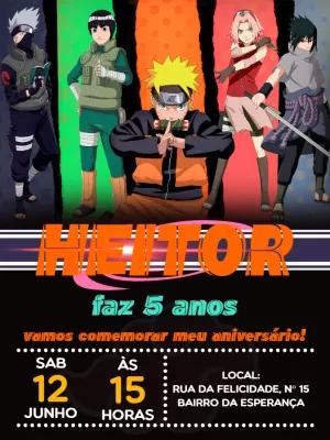 Convite de Aniversário Naruto com Personagens para Editar Online