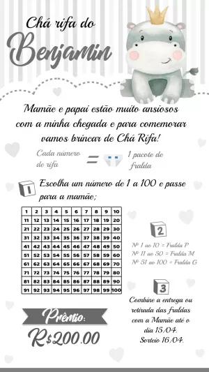 Convite Chá Rifa Hipopótamo Fofo para Editar Online