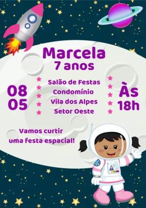 Convite Aniversário Astronauta Menina para Editar Online