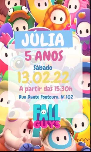 Convite de Aniversário Fall Guys com Personagens para Editar Online