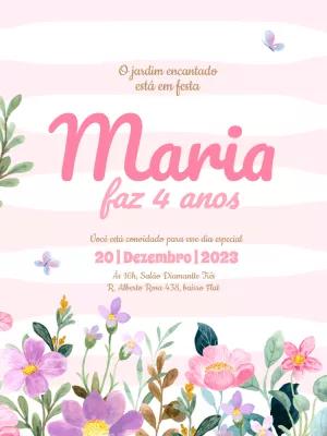 Convite Aniversário Jardim Encantado Floral para Editar Online