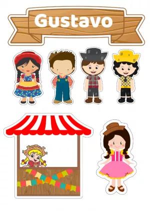Topo de Bolo Festa Junina com Personagens para Editar Online