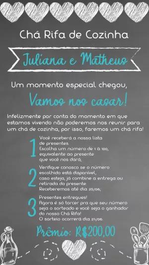 Convite Chá Rifa de Cozinha Quadro Negro Editável Online