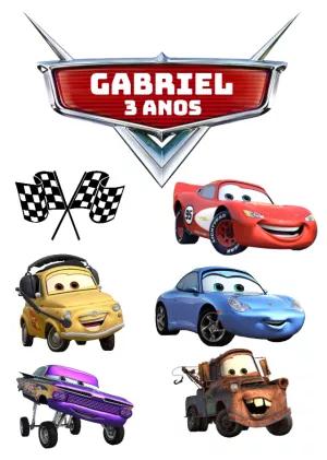 Topo de Bolo Festa Carros com Personagens para Editar Online