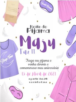 Convite Aniversário Noite do Pijama Editável Online para Meninas