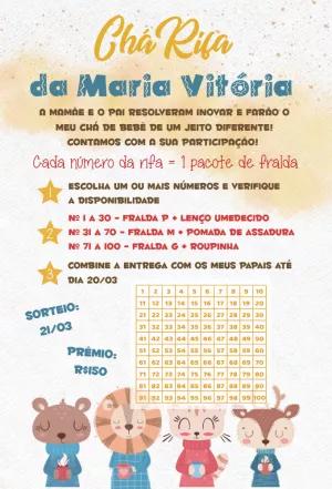 Convite Chá Rifa Safari com Animais Fofos para Editar Online