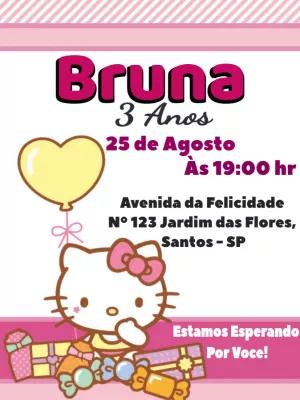 Convite de Aniversário Hello Kitty Editável Online para Imprimir