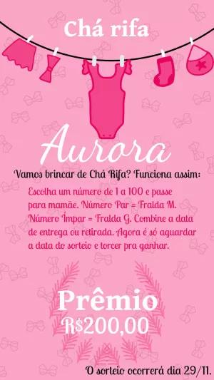 Convite Chá Rifa Varal de Roupas Rosa para Editar Online