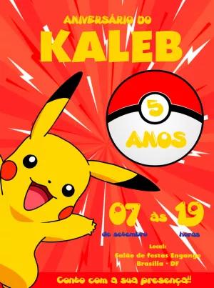 Convite de Aniversário Pokémon com Pikachu para Editar Online