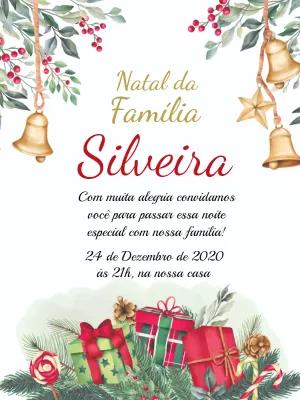 Convite Ceia de Natal Aquarela com Sinos para Editar Online