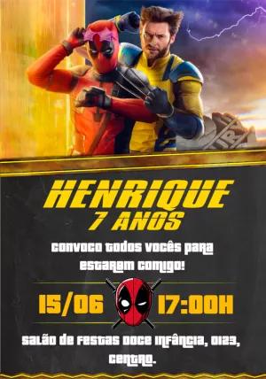 Convite de Aniversário Deadpool e Wolverine para Editar Online