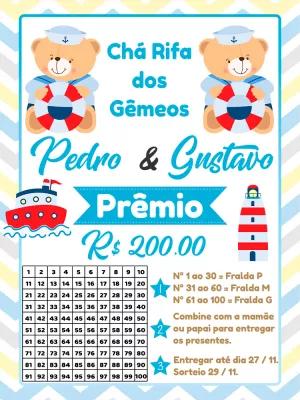 Rifa Chá de Bebê Gêmeos Ursinho Marinheiro para Editar