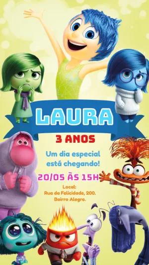 Convite de Aniversário Divertida Mente 2 com Personagens para Editar