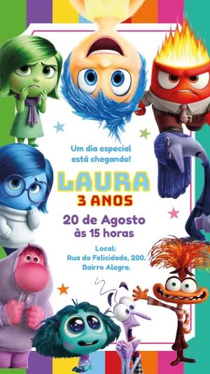Convite Aniversário Divertida Mente 2 com Personagens para Editar