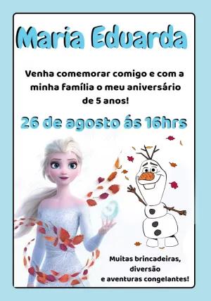 Convite Aniversário Frozen 2 com Elsa e Olaf para Editar Online