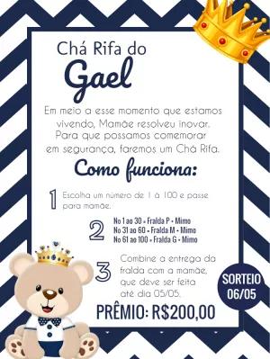 Convite Chá Rifa Ursinho Príncipe para Editar Online