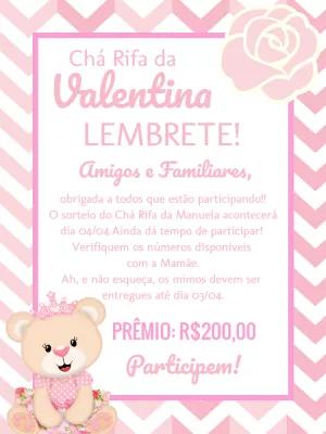 Convite Chá Rifa Ursinha Princesa para Editar Online