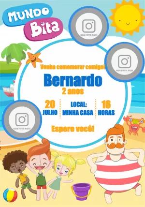 Convite Aniversário Mundo Bita Praia com Foto para Editar Online