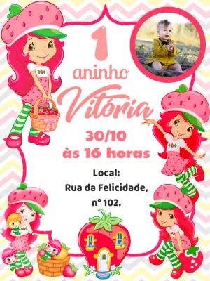 Convite Aniversário Moranguinho com Foto para Editar Online
