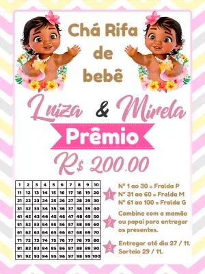 Convite Chá Rifa Moana Gêmeas para Editar e Imprimir