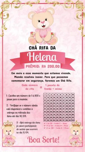 Convite Chá Rifa Ursinha Princesa para Editar Online