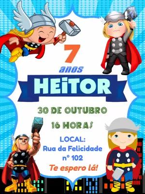 Convite de Aniversário Thor Vingadores para Editar Online