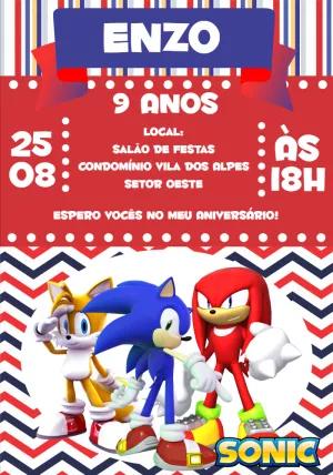 Convite de Aniversário Sonic com Personagens para Editar Online