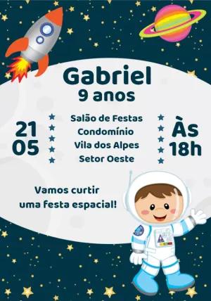 Convite Aniversário Astronauta Menino para Editar Online