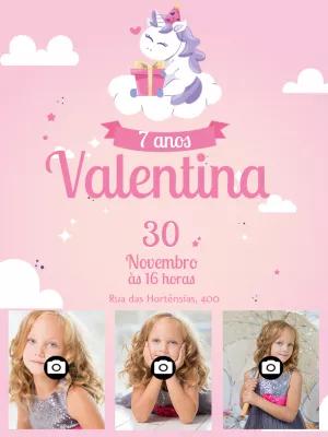 Convite de Aniversário Unicórnio com Fotos para Editar Online