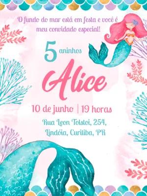 Convite de Aniversário Sereia Fundo do Mar para Editar