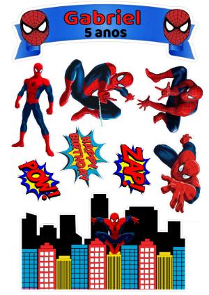 Topo de Bolo Homem Aranha Editável para Imprimir