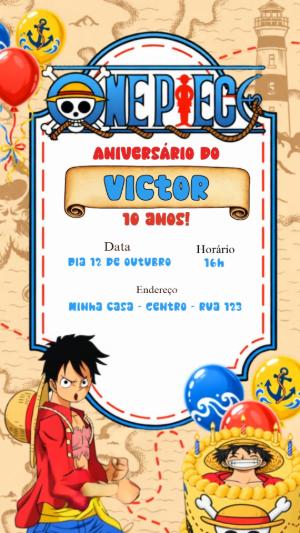 Convite Animado Falante de Aniversário One Piece para Editar