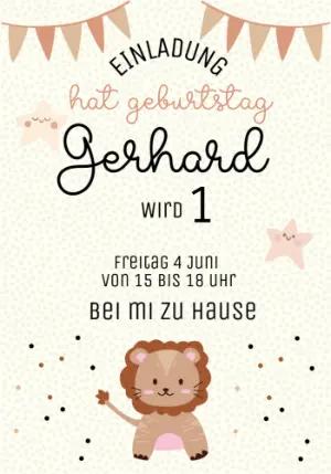 Geburtstagseinladung mit süßem Löwen zum Online-Bearbeiten