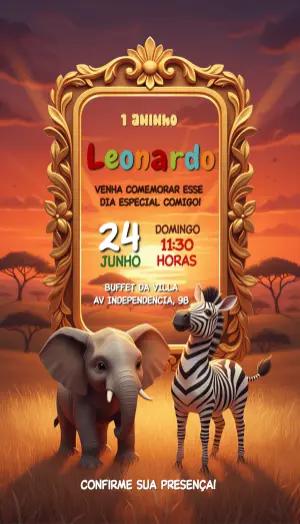 Convite Digital Aniversário Infantil Tema Safari Editável