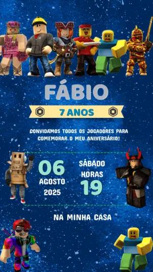 Convite Digital Roblox Aniversário Infantil Editável
