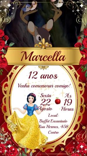 Convite Animado Aniversário Branca de Neve para Editar Online