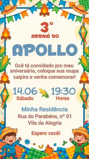 Convite de Aniversário Festa Junina Infantil Editável