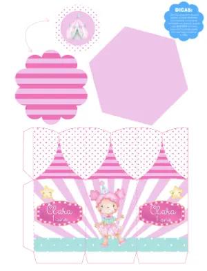 Centro de Mesa Circo Rosa Menina Editável para Festa Infantil