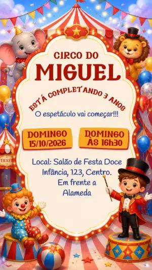 Convite de Aniversário Circo Infantil Colorido para Editar