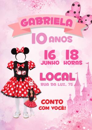 Vire a Minnie: Convite de Aniversário com Foto IA em Personagem 