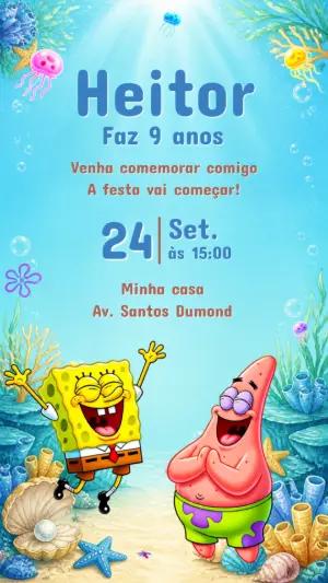 Convite de Aniversário Bob Esponja e Patrick Editável