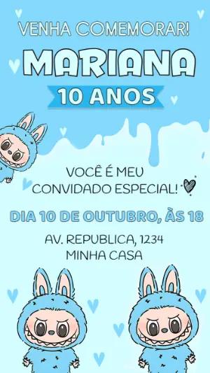 Convite de Aniversário Labubu Azul Editável Online