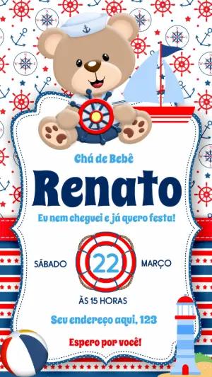 Convite Chá de Bebê Ursinho Marinheiro para Editar Online