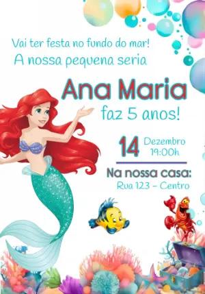Convite de Aniversário Pequena Sereia Fundo do Mar Editável