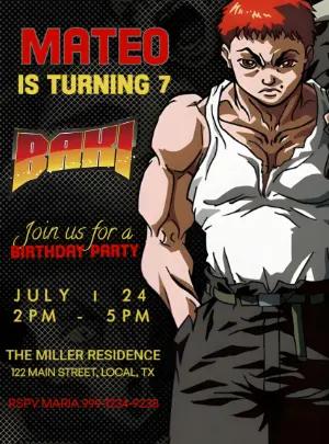 Baki the Grappler Birthday Invitation | Editable Anime Template