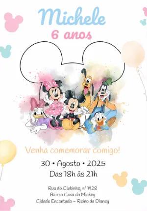 Convite de Aniversário Turma do Mickey para Editar Online