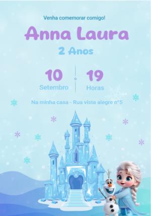 Convite de Aniversário Frozen Baby com Elsa para Editar Online